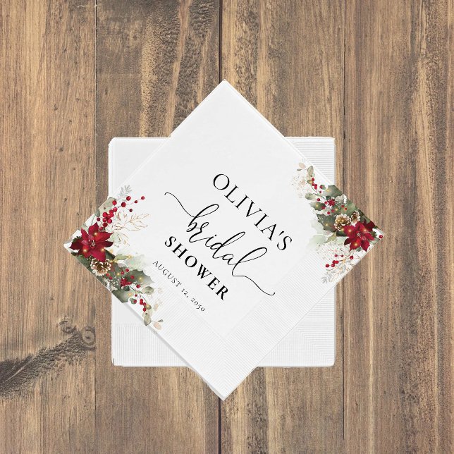 Guardanapo De Papel Chá de Noiva Vermelho Natal Poinsettia (Criador carregado)