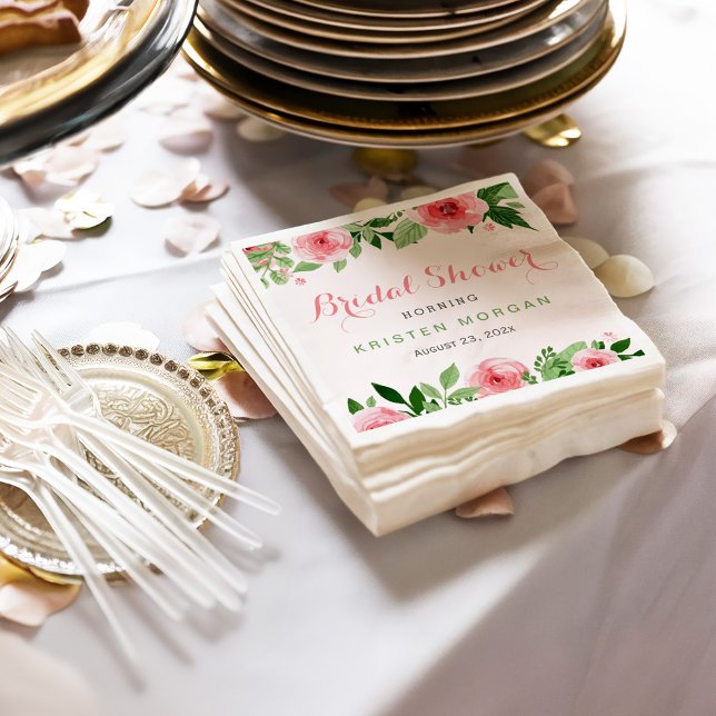 Guardanapo De Papel Chá de panela Belo Rosa de Aquarela Flores (Criador carregado)
