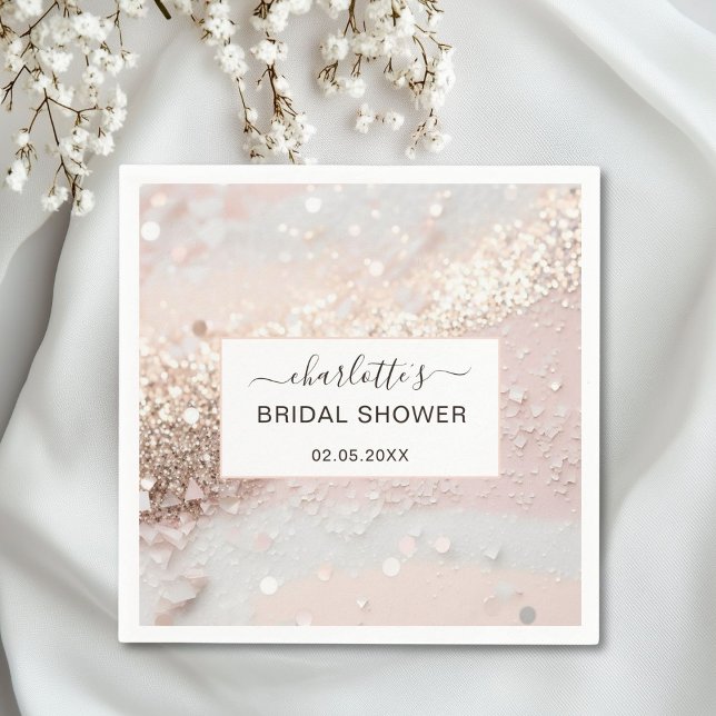 Guardanapo De Papel Chá de panela brilhante moderno (Personalized Modern Glitter Bridal Shower Napkins)