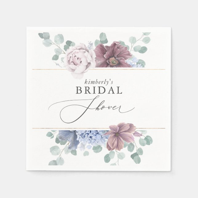 Guardanapo De Papel Chá de panela Chá de fraldas Floral Azul Mauve Dus (Frente)