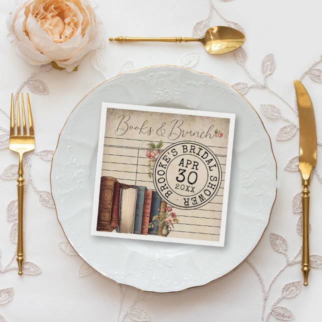Guardanapo De Papel Chá de panela da Biblioteca de Livros Florais Vint (Elegant vintage books and brunch floral books romantic literary wedding bridal shower paper napkins)