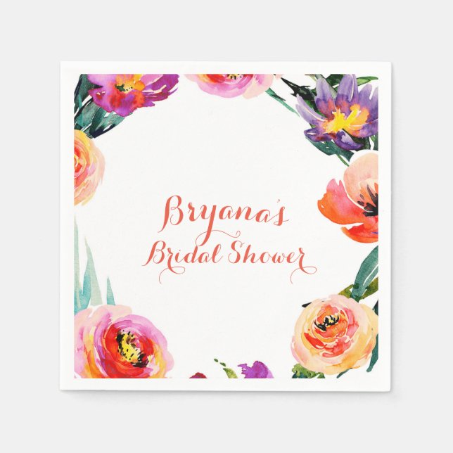 Guardanapo De Papel Chá de panela de Aquarela Floral Brilhante (Frente)