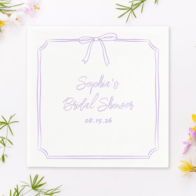Guardanapo De Papel Chá de panela de Arco Simples e Lavanda Bonito (Add a soft, elegant touch to your bridal shower with these customizable lavender napkins.)