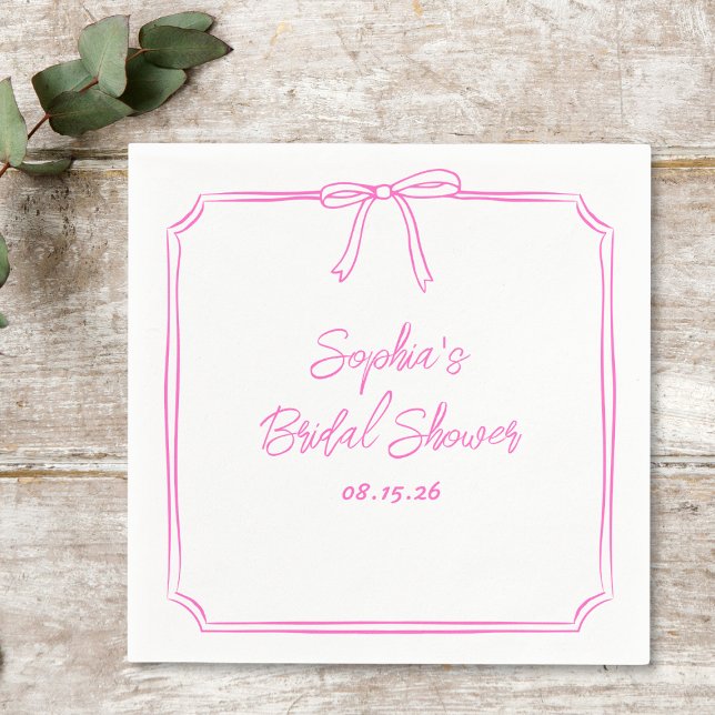 Guardanapo De Papel Chá de panela de Arco Simples, Rosa-Quente e Bonit (Celebrate with these bold hot pink bridal shower napkins—perfect for a chic and playful event.)