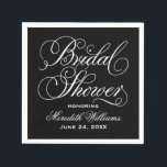 Guardanapo De Papel Chá de panela de Casamento da Caligrafia Negra Ele<br><div class="desc">Os guardanapos de chá de panela de casamento apresentam um design de roteiro de caligrafia branco que pode ser personalizado com o nome e a data do chá da noiva.</div>