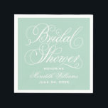 Guardanapo De Papel Chá de panela De Casamento Da Elegante Mint Callio<br><div class="desc">Os guardanapos de chá de panela de casamento apresentam um design de roteiro de caligrafia branco que pode ser personalizado com o nome e a data do chá da noiva.</div>