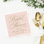 Guardanapo De Papel Chá de panela de Casamento Dourado de Script Blush<br><div class="desc">Os guardanapos de chá de panela de casamento apresentam um antigo design de roteiro de caligrafia dourada que pode ser personalizado com o nome e a data do chá da noiva.</div>