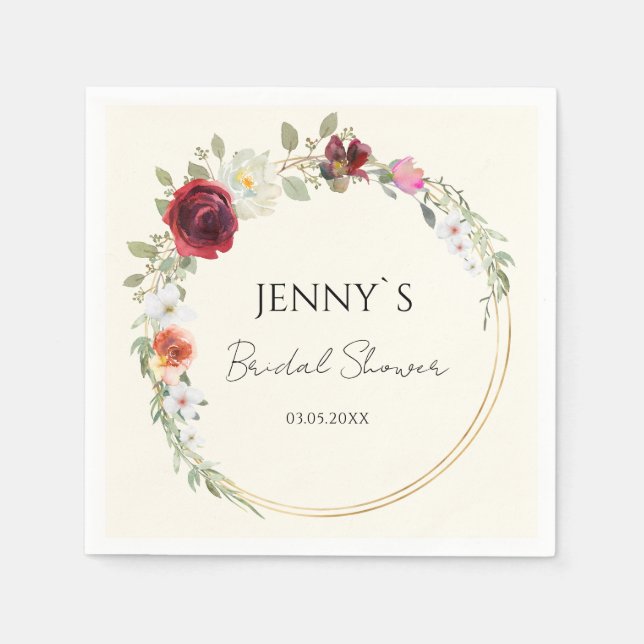 Guardanapo De Papel Chá de panela de Casamento em Círculo Flor (Frente)