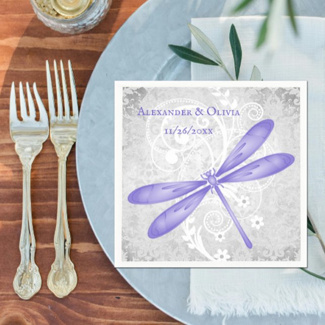 Guardanapo De Papel Chá de panela de Dragonfly Roxo Napkin (Purple Dragonfly Bridal Shower Napkin)