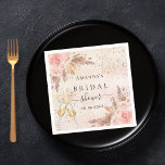 Guardanapo De Papel Chá de panela de erva de rosa de borbulha de ouro<br><div class="desc">Para um chá de panela elegante e moderno/brunch bubble. Um fundo branco. Decorado com ouro rosa,  florais cor-de-rosa,  grama-pampas. Personalize e adicione um nome e data.</div>