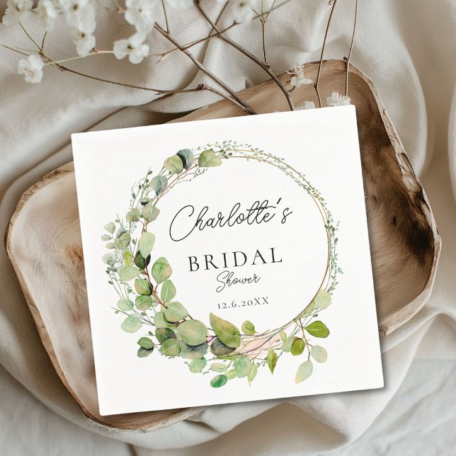 Guardanapo De Papel Chá de panela de eucalipto simples e elegante (Personalized Simple, elegant eucalyptus Bridal Shower Napkins)