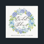 Guardanapo De Papel Chá de panela de Excursão de Hydrangeas Azul<br><div class="desc">Napentes de papel de chá de panela,  elegantes e brancos,  com hífenes de cor d'água azul e púrpura e corante de folhagem. Estes guardanapos de papel de chá de panela floral são perfeitos para chás de panela de primavera e jardim. Os textos são perfeitamente personalizáveis para todos os efeitos.</div>