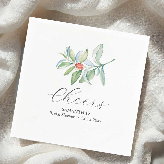 Guardanapo De Papel Chá de panela de inverno Coquetel Napkins Natal (Christmas cocktail napkins designed with watercolor botanicals by Victoria of Do Tell A Belle)