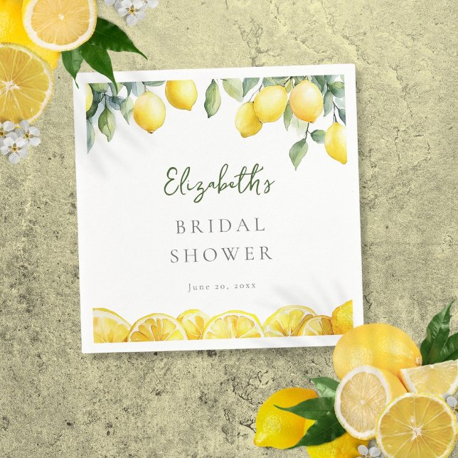 Guardanapo De Papel Chá de panela de Limão Amarelo de Aquarela (Watercolor Yellow Lemon Citrus Bridal Shower Napkins)