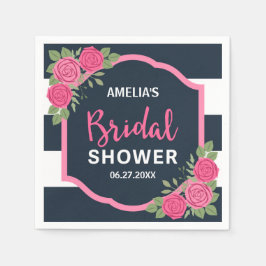 Guardanapo De Papel Chá de panela de Rosas Rosa com Stripes Brancas Az