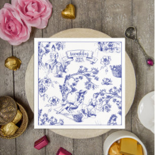 Guardanapo De Papel Chá de panela de Toile de Jouy Azul e Branco