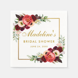 Guardanapo De Papel Chá de panela Dourado Floral Burgundy