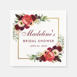 Guardanapo De Papel Chá de panela Dourado Floral de Watercolor Burgund