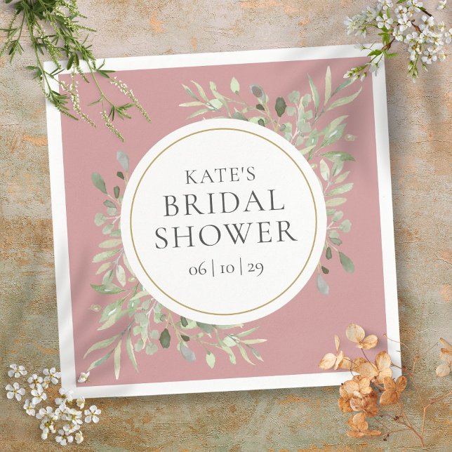 Guardanapo De Papel Chá de panela Elegante de Rosa Verde Dourado Dusty (Dusty Rose Elegant Gold Greenery Bridal Shower Napkins)