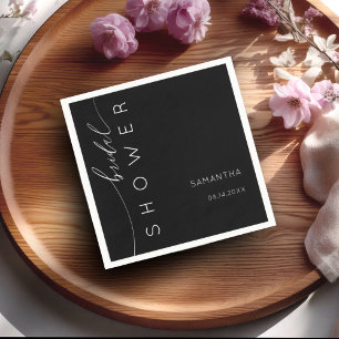 Guardanapo De Papel Chá de panela Elegante de Script Preto e Branco