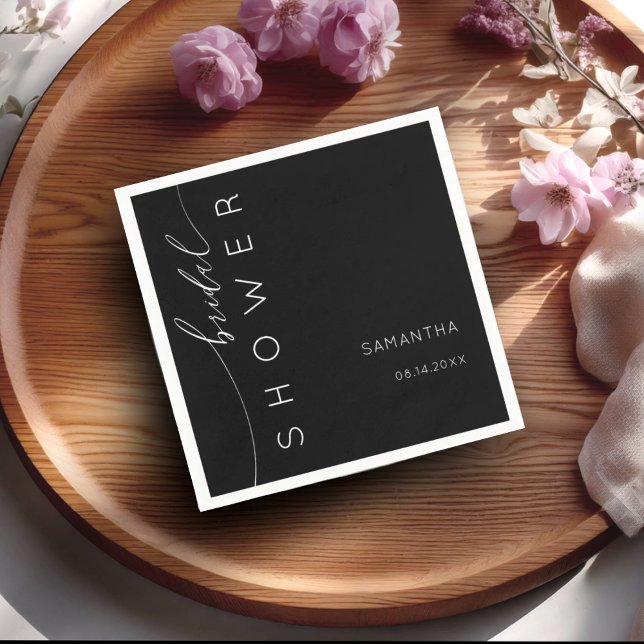 Guardanapo De Papel Chá de panela Elegante de Script Preto e Branco (Criador carregado)