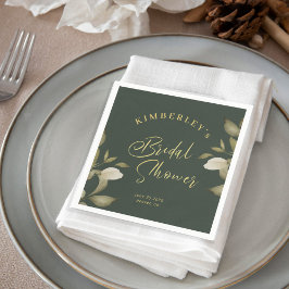 Guardanapo De Papel Chá de panela elegante ouro verde escuro floral