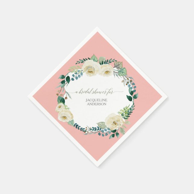 Guardanapo De Papel Chá de panela Floral BOHO Wreath White Rose Russo (Canto)