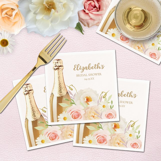 Guardanapo De Papel Chá de panela Floral Brunch e Bubble (Brunch & Bubbly garden flowers bridal shower napkins)
