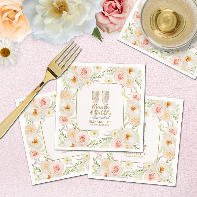 Guardanapo De Papel Chá de panela Floral Brunch e Bubble Garden (Brunch & Bubbly garden flowers bridal shower napkins)