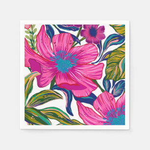 Guardanapo De Papel Chá de panela floral de aquarelas e de cor rosa bo