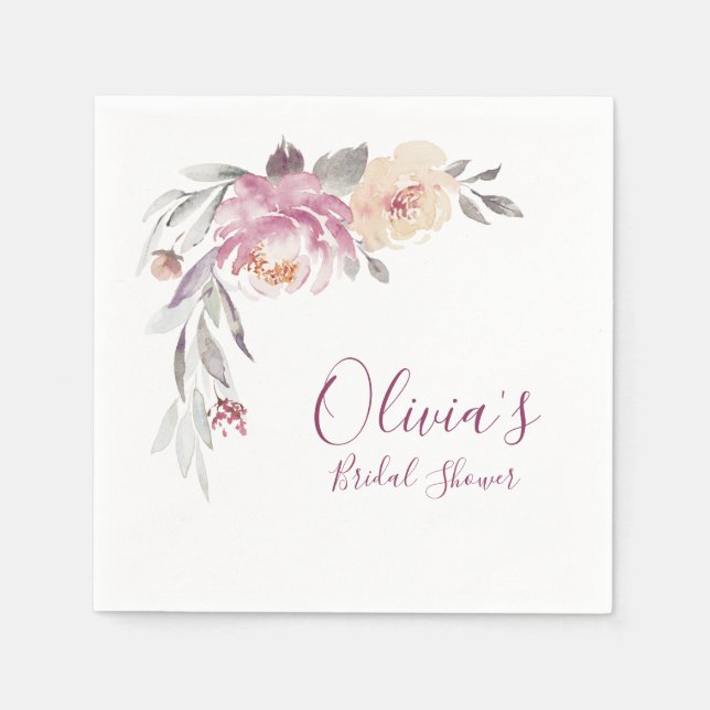 Guardanapo De Papel Chá de panela floral de aquarelas românticas (Frente)