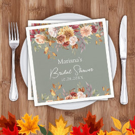 Guardanapo De Papel Chá de panela Floral de Queda Verde Sage