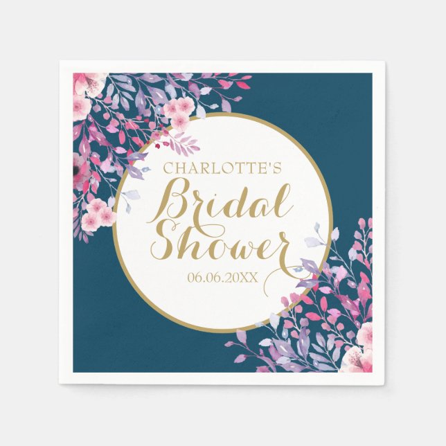 Guardanapo De Papel Chá de panela Floral de Sombra Rosa-Rosa Dourado (Frente)