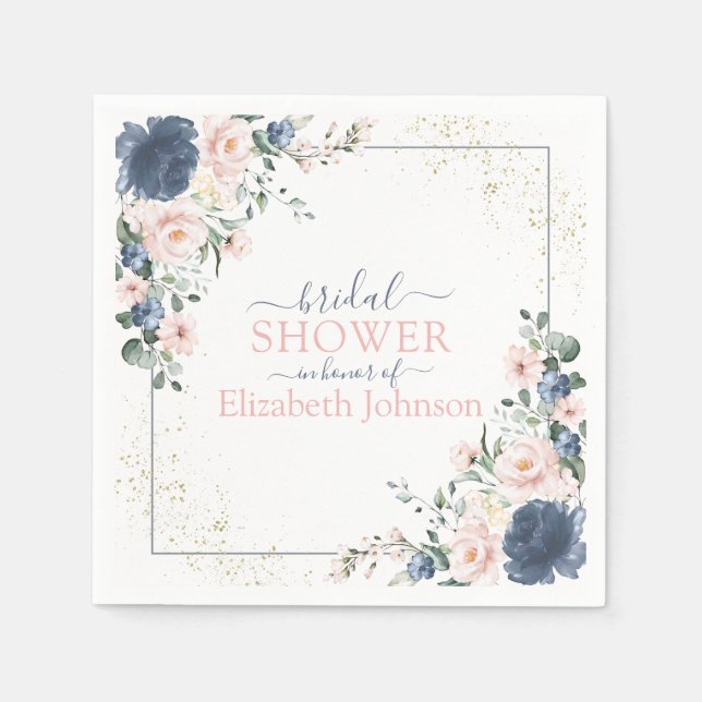Guardanapo De Papel Chá de panela Floral Dourado Rosa Azul-Cinza Dusty (Frente)