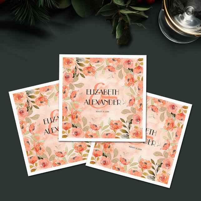 Guardanapo De Papel Chá de panela Floral Laranja Aquarela (Watercolor Orange Floral Cocktail Napkins)