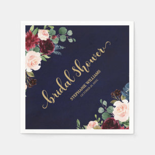 Guardanapo De Papel Chá de panela Floral Marinho Vermelho de Marsala