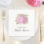 Guardanapo De Papel Chá de panela Hydrangea Pink Floral Napkins<br><div class="desc">Estes guardanapos chás de panela apresentam um buquê de flores de hydrangea rosa com folhagem de folha. Você pode personalizar esses guardanapos com o nome da noiva. Outros suprimentos de chá de panela correspondentes também estão disponíveis.</div>