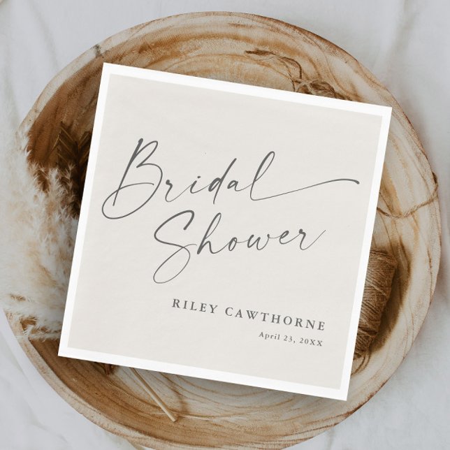 Guardanapo De Papel Chá de panela Ivory Boho de Script Moderno (Modern script boho bridal shower napkins.)