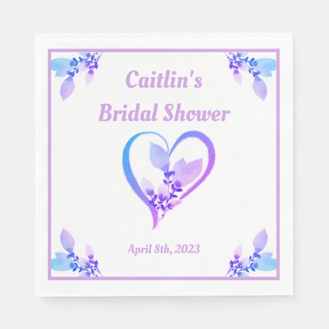 Guardanapo De Papel Chá de panela Napkin - Coração de Aquarela Periwin (Frente)