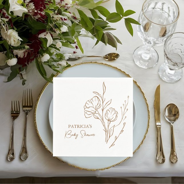 Guardanapo De Papel Chá de panela Napkins | Estilo de Script Dourado E (Elevate your bridal shower with our exquisite Modern Gold Faux Foil Script napkins.)