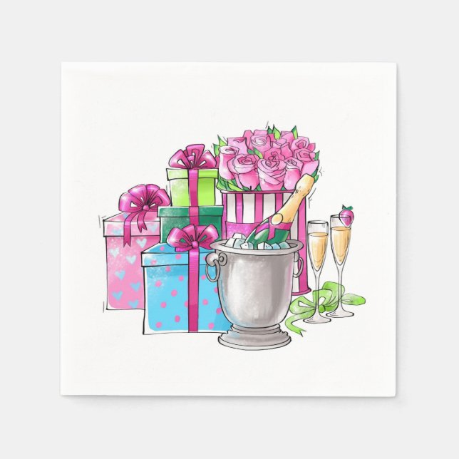 Guardanapo De Papel Chá de panela Oferece Flautas de Champanhe (Frente)