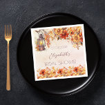 Guardanapo De Papel Chá de panela queda laranja florais rústico lâmpad<br><div class="desc">Um fundo rosa dourado,  cor-de-rosa-claro. Decorado com uma lanterna vintage e flores laranja. Personalize e adicione uma data e o nome.</div>
