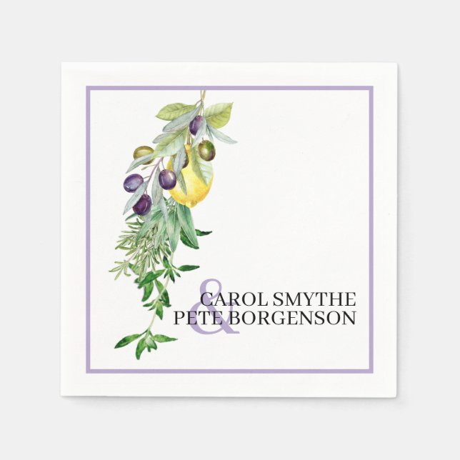 Guardanapo De Papel Chá de panela Tuscan Lemon Herbs Bride and Groom (Frente)