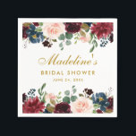 Guardanapo De Papel Chá de panela Watercolor Floral Burgundy Azul Dour<br><div class="desc">Watercolor Burgundy Azul,  Papel Dourado Floral para Chás de panela</div>