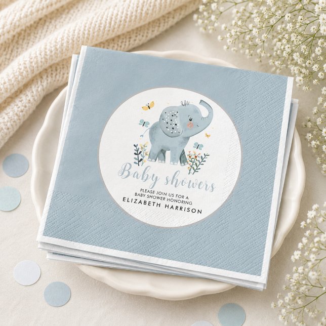 Guardanapo De Papel Chá Elefante Azul Bebê Adorável (Adorable Elephant Blue Baby Boy Shower Napkins)