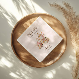 Guardanapo De Papel Chá Elegante Rosa Pastel Dourado Chá de Noiva