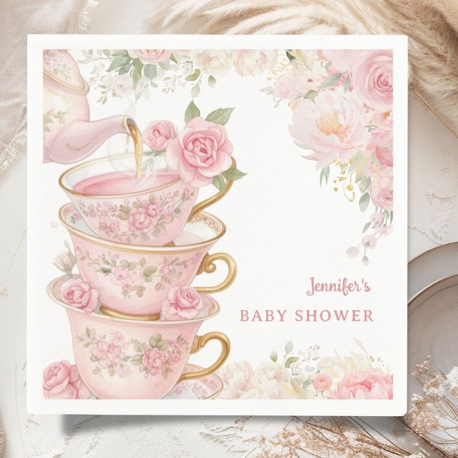 Guardanapo De Papel Chá Festa Bebê Menina Rosa Floral  (Criador carregado)