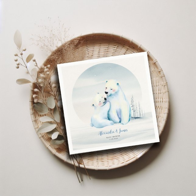 Guardanapo De Papel Chá Polar Bear Cub (winter boy baby shower bearly wait polar bear mama cub watercolor cute adorable love napkin custom)