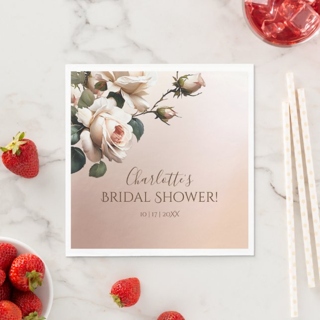 Guardanapo De Papel Chá Roux Beige Rosa a óleo Bridal Shower  (Insitu)