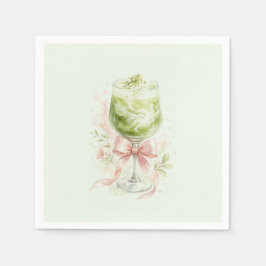 Guardanapo De Papel Chá Verde Chá Revelação em Aquarela com Laço Rosa
